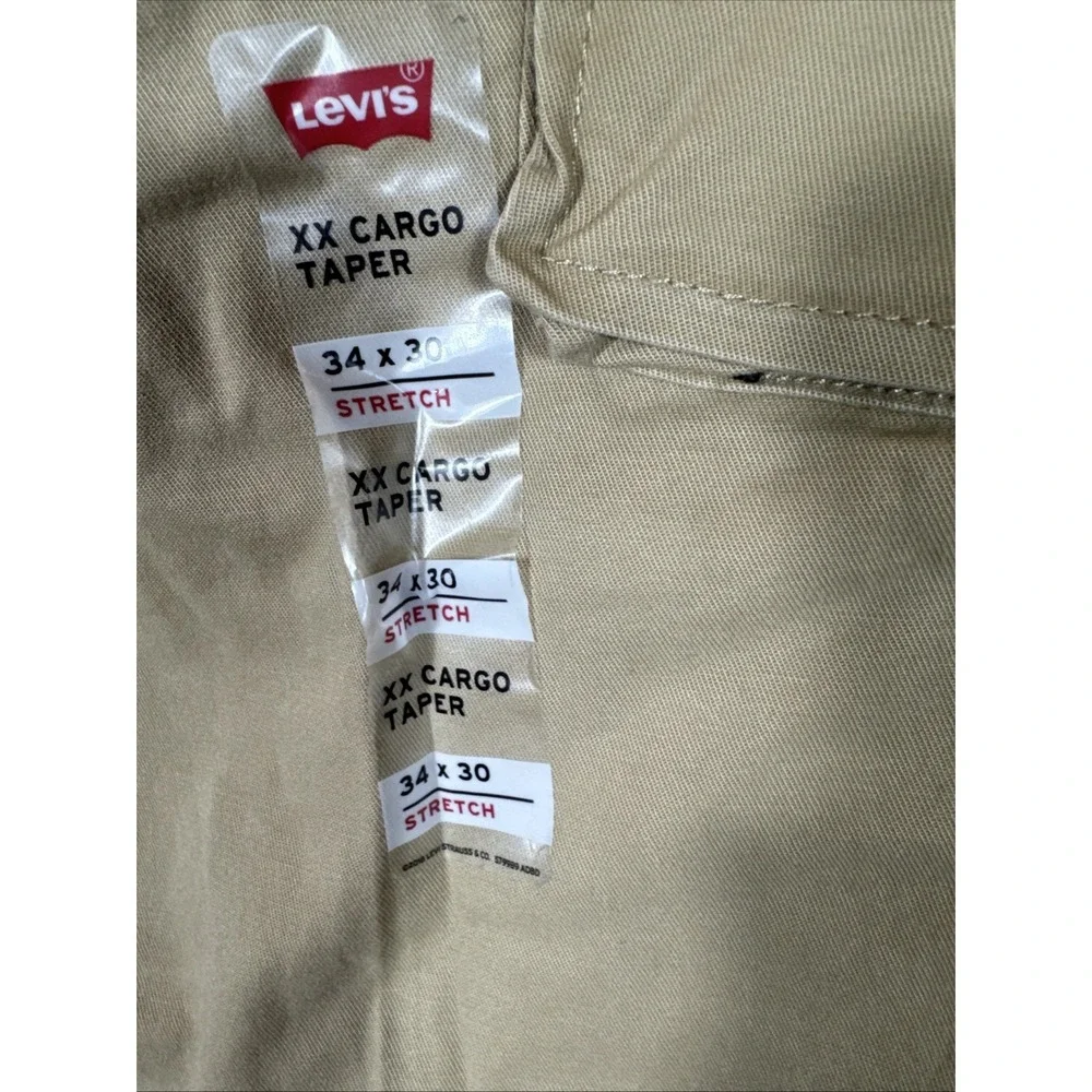 Levi's XX Cargo Men's Tapered‎ Leg Stretch Khaki Cargo Pants - 34 X 30 New Tags